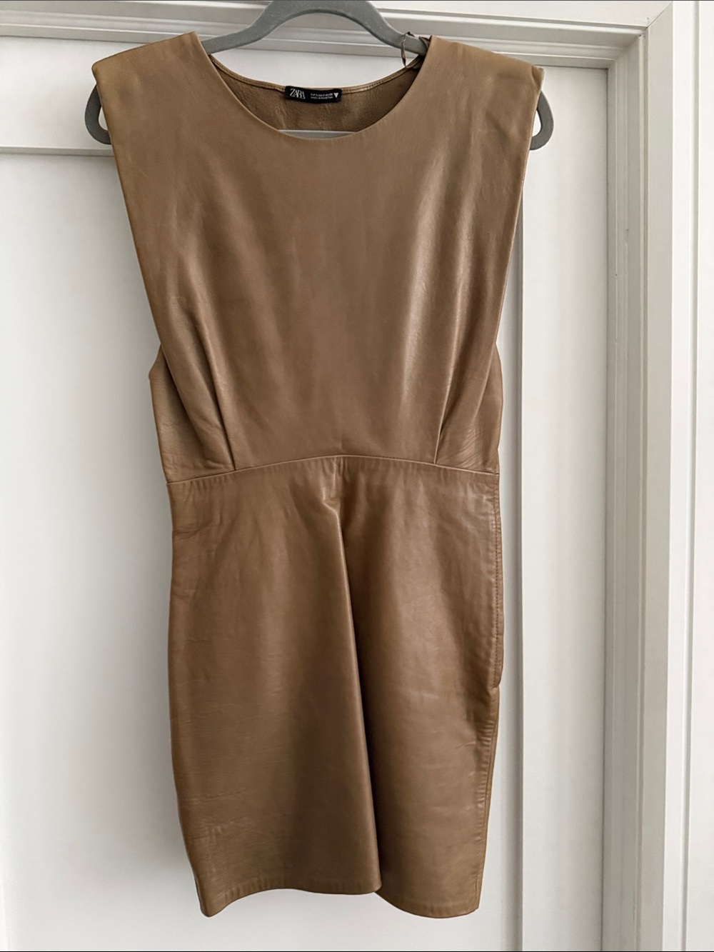 Zara Camel Leather Sheath Dress